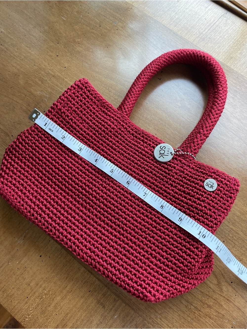 The Sak Red Crochet Top Handle Small Tote Bag - Picture 10 of 12